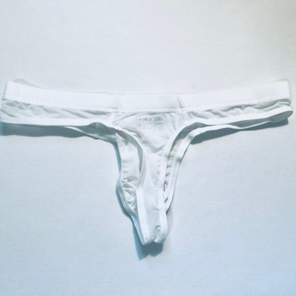 JOCKMAIL   Waist 28-31"s Nylon Blend Semi Sheer T-Back Thong - White - PouchJOC - Picture 6 of 11